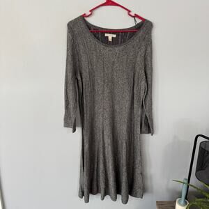 Dana Buchman 3/4 Sleeve Knit Sweater Dress Women's Size Large Gray Ribbed